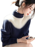 Toloer And White Imitation Sting Velvet Sweater Women 2025 Winter New High-End Feeling Super-Good-Looking Half-High Collar Top Knitted