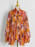Toloer Design French Retro Print Shirt 2024 Pure Season New Fashion Dizzy Dye Lace-Up Loose Top Women's Wear-Outfit