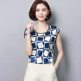 Blouse 2021 Fashion Summer Sexy Casual Silk Shirts Women Printed Blouse Shirt Tops Party Girls Blusas Femininas D733
