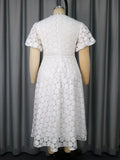 Large-Size Collar Lace Bubble Sleeve Dress High Waist-Repair A Party Evening Dress