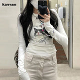 Kawaii Cat Print T-shirt Korean Fashion Cute Kitten Long Sleeve T Shirt Fairycore Y2k Aesthetics Tops 2000s