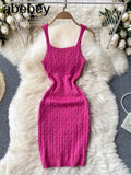 Women Knitted Strap Dress Sexy Sleeveless Slim Elastic Pencil Dress Summer Korean Bodycon Streetwear Short