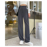 Toloer Wide Leg Pants Female Autumn High Waist Hanging Feeling Versatile Show Thin Drag Straight Pear Shape Pants Suit Pants-Outfit