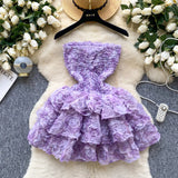 Sweet Atmosphere Feel Bra Dress Women Summer Three-Dimensional Flowers Small Hot Babes Ponmp Short