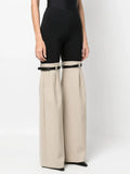 Toloer Fashion Autumn 2024 New High Waist Elastic Elastic Stitching Suit Pants Horn Show Thin Casual Pants Woman-Outfit