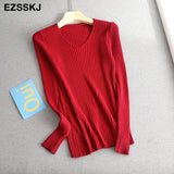 2022 basic v-neck solid autumn winter Sweater Pullover Women Female Knitted sweater slim long sleeve badycon sweater