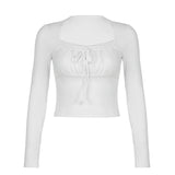 Lace Trim Stitching Square Neck Long Sleeve Tee-Outfit