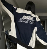 Contrasting Oversize Vintage Moto Jacket-Outfit