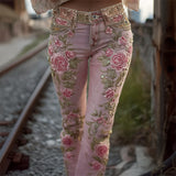 Women's Jeans Women's Trousers Color Flowers 3D Three-Dimensional Printed