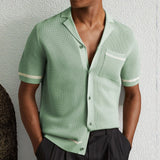 Men's Sexy Hollow Men's Knitted Summer Cuban Collar Short-Sleeved Polo Shirt