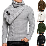Toloer New Wish Men's Long Sleeve Scarf Can Be Dismantled Slim Jumper Knit Sweater