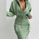 Toloer Women's Wear Early Spring 2024 New Temperament Elegant Solid Color Hooded Rope Top Slim Suit