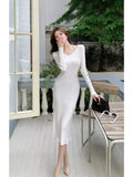 Pat Gentle Little Whine Fine Knitting Hanging Neck Pure Desire Forked Dress Autumn And Winter Temperament Waist Waist Hip Length Skirt-Outfit