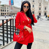 Long Blazer Dress 2022 New Pink Blazer Classic Lapel Double Breasted Satin Shawl Collar Women Office OL