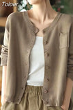 Women's Knit Long Sleeve Fashion Single Breasted Casual O-Neck Vintage Street Solid Cardigan Clothing Tops Autumn