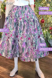 Floral Skirts Women 2023 Spring Summer Robe Elastic High Waist Elegant Causal A-line Vintage Skirts Mujer Faldas