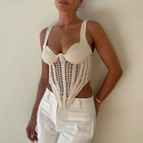 Toloer Hollow Out Inside The Jacket Spring 2024 New Fashion Fish Bone Bundle Waist Fish Bone Handmade Hook Flower Knit Vest-Outfit