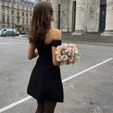 Black Off-shoulder Deep Neck Mini Dress-Outfit
