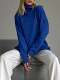 Split Warm Turtleneck Pullover Sweater Women Oversize Winter Top Soft Basic Green Oversized Sweater For Women
