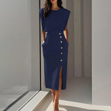 Elegant Workplace Party Button Dress New