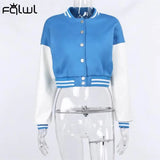Brown Baseball Fashion Fall Jackets For Women 2022 Patchwork Button Black Crop Top Jackets Coats Red Varsity Bomber
