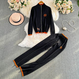 And Winter New Zipper Sweater Jacket Creative Pony Embroidered Long-Sleeved Knitted Trousers Two Sets Of