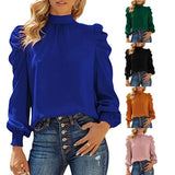 Sleeve Turtleneck Bubble Casual High Collar Loose Top Women's