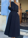 Toloer 2024 Summer New Women's Fashion Inclined Shoulder Jacket Long Skirt Suit Two Sets-Outfit