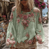 Temperament 3D Printed Long-Sleeved Shirt Lady's New Loose High-End Feel