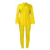 Women's 2025 Autumn And Winter Fashion Style Pure Color V-Neck Long-Sleeve Top Pants African