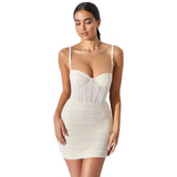 Women's Mesh Pleated New Show Back Fashion Sling Women's Dress Women-Outfit