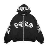 Gothic Letter Graphic Zip Up Hoodie-Outfit