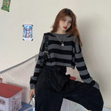 Striped BF Women Sweaters O-neck Pullovers Knitted Jumpers Loose Sexy Sweet Students Streetwear Fashion Stylish