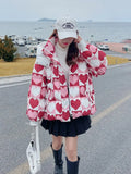 2022 Korean Fashion Jacket Women Winter Short Parkas Print Hooded Thicken Warm Female Snow Wear Coat Padded Loose