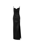 Cowl Neck Split Satin Maxi Dress-Outfit