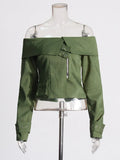 Toloer Street Coat Autumn 2024 New One-Word Lapel Zipper Stitching Design Sense Short Jacket Girl-Outfit