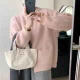 Zipper Solid Color Design Sense Sweater Cardigan Women's 2024 Autumn And Winter New Korean Style Loose Leisure-Outfit