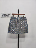 Women's Denim Skirt High Waist Circular Sequin Patchwork Wrap Hip Blue Short Miniskirts 2024 Summer New Fashion 29L4143-Outfit