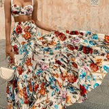 Spring And Summer New Women's Sexy Temperament Sling Print Dress Set Beach Dress Two