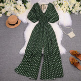 Toloer Summer Women's Wear 2023 New Temperament Wave Point V Neck Show High Waist Casual Wide Leg Jumpsuit