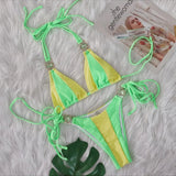 Toloer Sexy New Crystal Diamond Bikini Solid Color Patchwork Belt Swimsuit Vacation Split Women's
