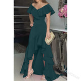 Temperament Sexy V-Neck Irregular Solid Color Hem Leaves On The Edge Of The Individual Design Lady
