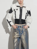 Toloer Wind Coat 2024 Winter New Premium Sense Lapel Lamb Wool PU Leather Splicing Female Short Coat-Outfit