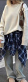 Style Collar Loose Shirt 2025 Autumn Check-In Long-Sleeved Pocket Women's