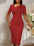 New Fashion Asymmetric Collar High-Waist Dress Party Dress Party