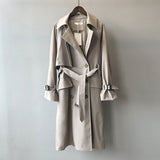 Elegant Office Solid Long Trench Coat Women Batwing Long Sleeve Vintage Bandage Coat Lady Double Breasted