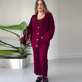Autumn New Fashion Pure Color Loose Knitted Shirt Top Two Sets Of