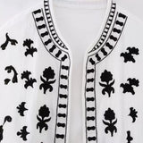 Spring Casual Loose Embroidered Cardigan Vest-Outfit