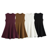 Women's Spring 2025 New Sleeveless Round-Necked Knitted Skating Dress Mini