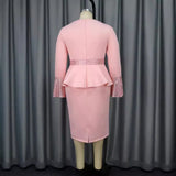 Round Collar Horn Sleeve Temperament Dress Party Wind Lotus Leaf Side Squint High Waist Dress